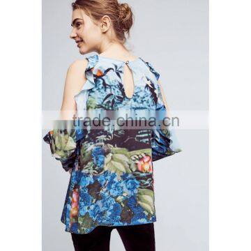 Women Clothing Floral Print Cold Shoulder Top Latest Saree Blouse Designs photo-3