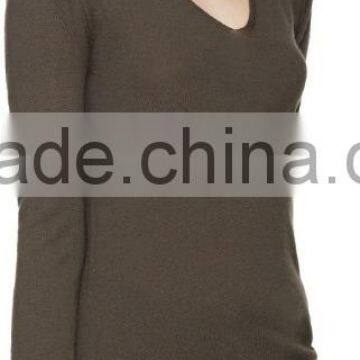 New Style Grey Pure Wool Long Sleeve V Neck Sweater Design for Girls photo-2