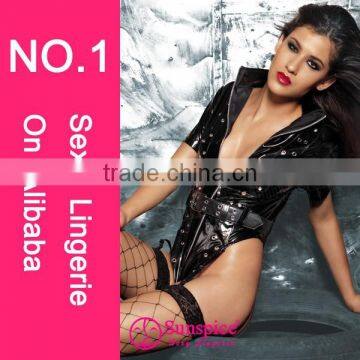 Europe Hot Sale Fishnet Vinyl Belted Teddy Wild Zipper Leather Fetish Clothing photo-2