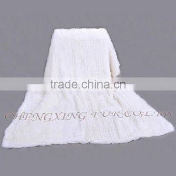 CX-D-95 European Fashion White Knitted Real Rex Rabbit Fur Blanket Area Rug For Living Room photo-5