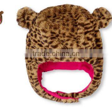 6months-12 years old newborn baby kids leopard fuzzy winter hats with earflaps