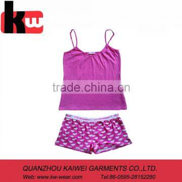 Summer Breathable Kids Pajamas, Cute V Neck Pink Girls Tank top & Panty