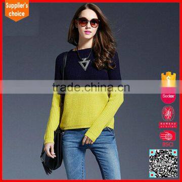 Stylish long sleeve two color knitting patterns sweater contrast color pullover