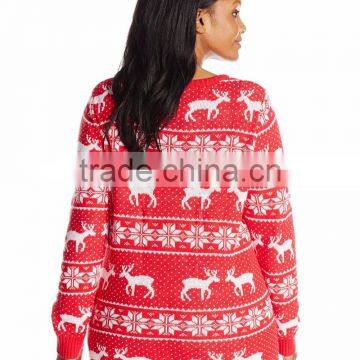 Women Red Sweater Smile Reindeer Pattern Christmas Jumpers With Lights photo-2