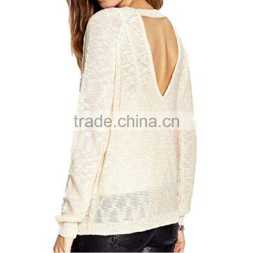 Custom Crew Neck Slub Knitted Pullover Sweater With Back Opening photo-3