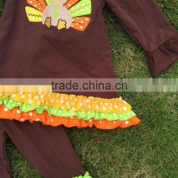 2T-7 New Baby Girls Thanks Giving Pant Outfits Turkey Boutique Outfits Matching Hair Bows and Chunky Necklace Set photo-6