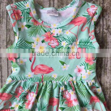 Baby Girls Clothes Kids Wear Summer Flamingo Mint Coral Ruffles Print Dress Cotton Mtaching Accessories Boutique Sleeveless photo-2