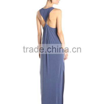 Women's Twisted Back Tank Cotton/Spandex Long Maxi Dress photo-3