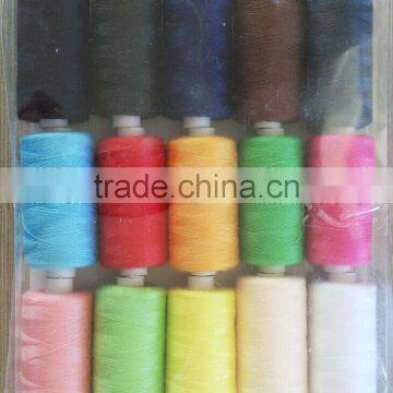 mini plastic bobbin 100% polyester sewing thread with plastic box pack