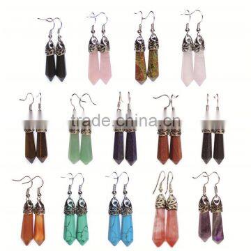 Amethyst Crystal Turquoise Natural Stone Hexagon Prism Drop Earrings