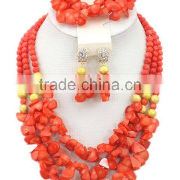 Gold-Plated Round Melon Seeds Coral Beads Nigerian Jewelry Set