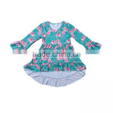 2017 kids wholesale clothing flamingo print long sleeve dress children frocks designs