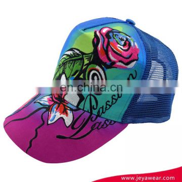 floral baseball cap satin 5 panel trucker hat with rose flower embrpider