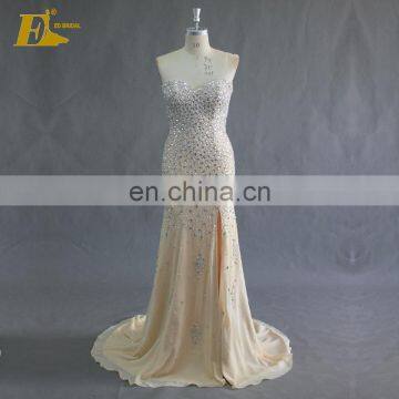 Bling Bling Beaded Crystal Chiffon Nude Mermaid Evening Dress Long