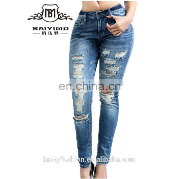 2016 Baiyimo women casual fashion plus size ripped denim jeans