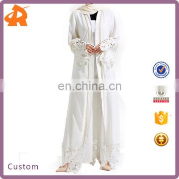 Women White Lace Robe Muslim Turkish Longue Kaftan Muslim Abaya With Pearl Rivet Arab China Manufacturer