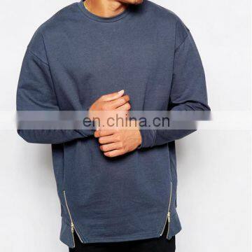 Men Fashion Clothing Wholesale Crewneck Sweatshirt Blank with Side Zippers