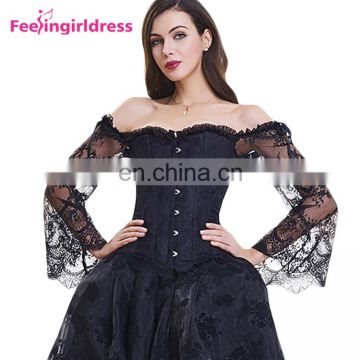 Back Lace Sleeves Overbust Steampunk Half Cup Corset Bustier