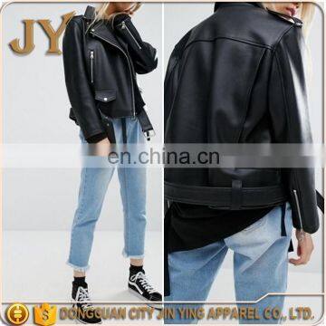 Hot 2017 Women Fashion Vegan Leather Biker Jackets Dongguan Wholesale Clothing Manufacturer JYABC037