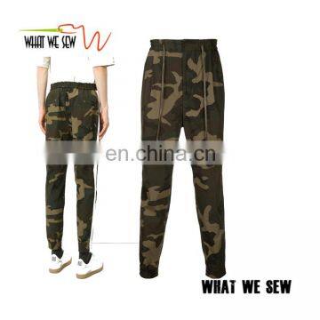Green beige cotton camouflage casual pants with drawstring
