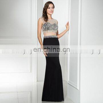 New Fashion Two-Piece Cap Sleeve Black Mermaid Crystal Beaded Evening Gowns Evening Dresses LX321 photo-2