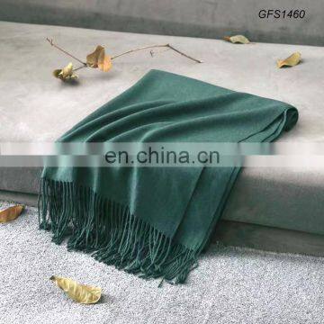 2018 new product fashion women blanket plain scarf with fringe