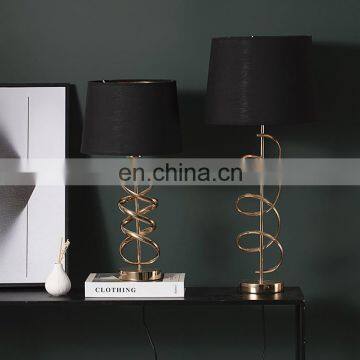 Nordic Modern Style Gold Threaded Metal Base Design Black Hotel Home Table Lamp photo-6