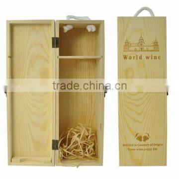 Accept custom varnished pine wooden single bottle wine box,gift wine boxes