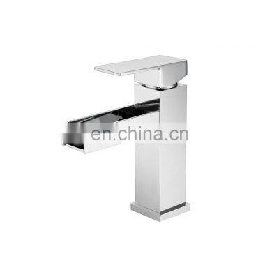 Modern Single Handle One Hole Waterfall Bathroom Sink Faucet Solid Brass in Polished Chrome