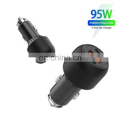 Car Charger 20V 65W & 30W 3 Port Small Car Laptop Charger