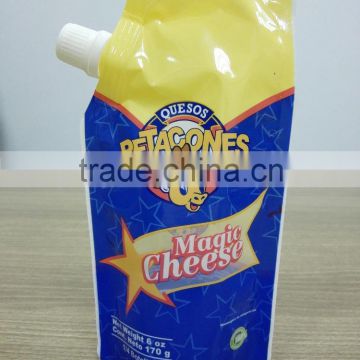 stand up spout plastic sauce bag/jam packaging pouch with spout/pet cheese pouch with nozzle