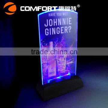 Newest plastic rechargeable acrylic led menu holder