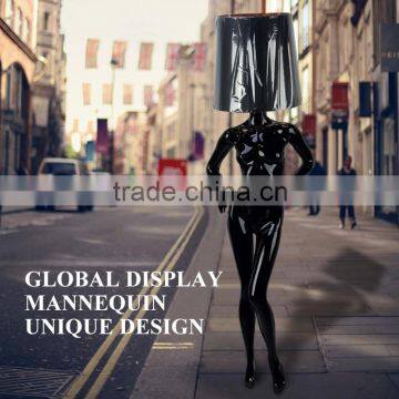 Fashional window display model with lamp shape head black female women fashion mannequin