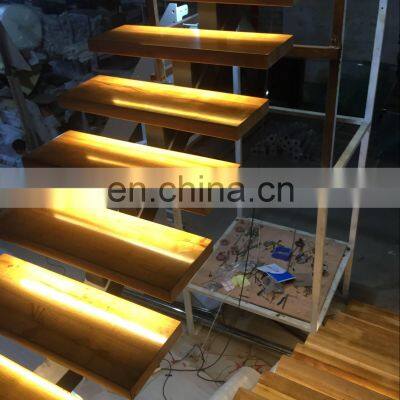 Factory Direct Customized Staircase Glass Railing LED Straight Stairs Wooden Steps photo-4