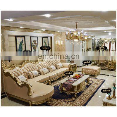 Home Furniture Antique Luxury Design Oak Solid Wood Muebles Sofa Set Couch Living Room Sofas