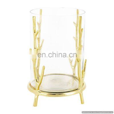 gold shiny metal hurricane candle holder
