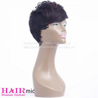 Short Wig with Long Bangs Natrual Color Full Lace Human Hair Wig