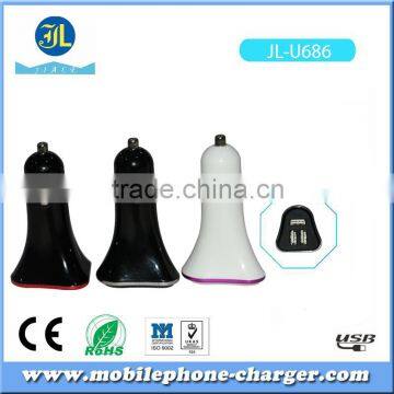 3 port triple USB car charger with 3.1A 3100mA output with colorful ring design and LED indicator