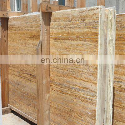 Premium High Quality Outdoor and Indoor Construction Projects Gold Yellow Travertine Vein Cut Slab Made in Turkey CEM-SLB-05-02 photo-3