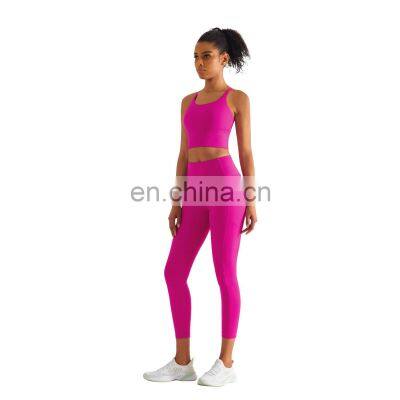 Custom Logo Wholesale Women Dancing Yoga Set Gym Fitness Wear Adjustable Shoulder Strap Sexy Bra Leggings 2 Piece Set Suit