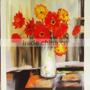 handmade home decor Artwork still life red flower vase oil painting on canvas