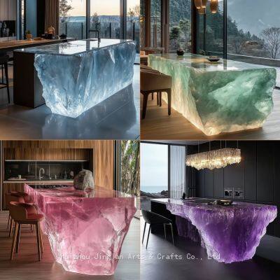 Crystal Luminous Island, Transparent Bar, Internet Celebrity, Popular Drainage Table, Integrated Acrylic, Light Luxury, Luminous Stone Table, Tea Table, Bar, High-end Sense photo-2