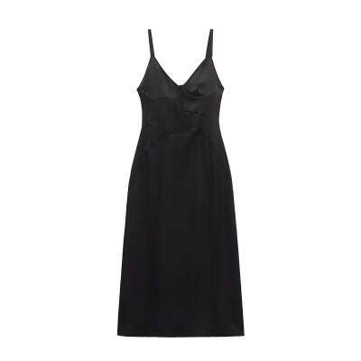 Elegant Women's Temperament V-neck Sleeveless Mid Length Backless Dress, Small Black Dress photo-4