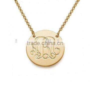 Stainless Steel Jewelry Name Neckalce ,Gold Plated Monogram Disc Necklace