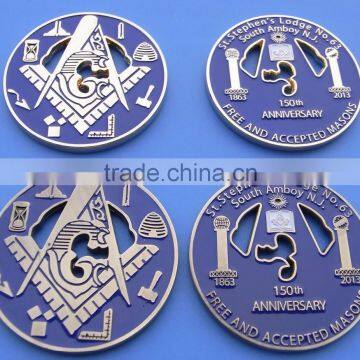 custom metal blue enamel masonic 150th anniversary souvenir coins