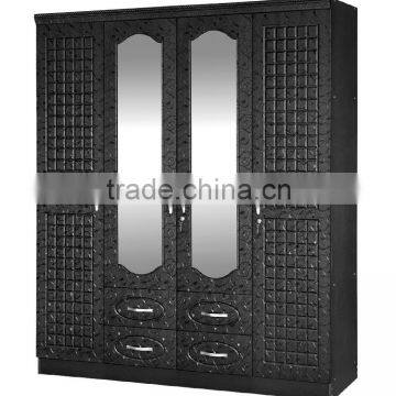 wardrobe 4 doors black siver color modern design with middle double mirror