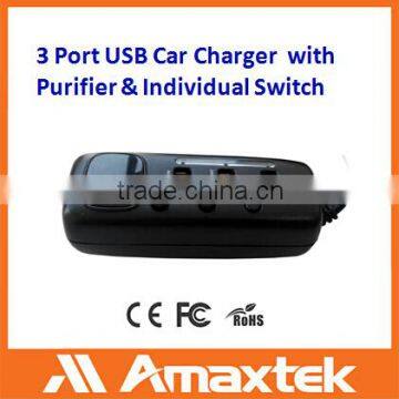 Factory Provide Directly High power 3 Port Car USB Charger with Cable and Air Purifier for USB Interface Devices