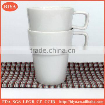 the cup stacking hot selling fancy white porcelain round stacked coffee stripe cup with handle tea and milk mug