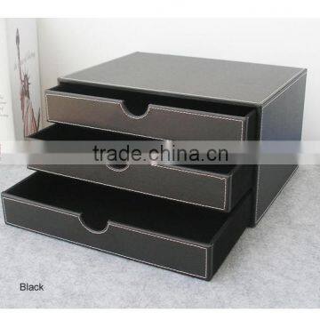 3-tier leather storage box with drawer desk organizer for office