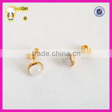 Fashion S925 Gold Plated Gemstone Earrings for Girl, Simple Moonstone Silver Stud Earring photo-4